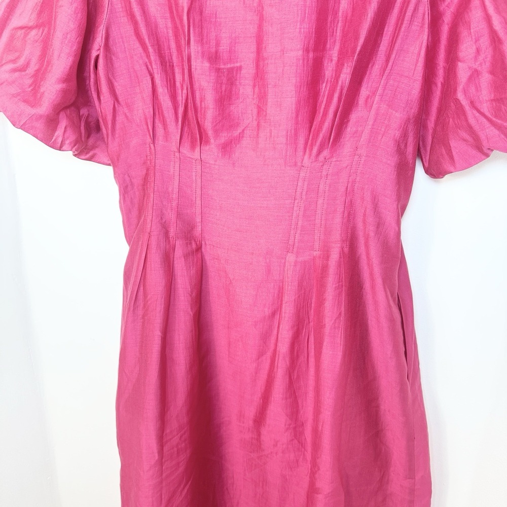 TUCKERNUCK Raspberry Organza Delaney Midi Dress Size XS Puff Sleeves Tailored - Picture 7 of 16